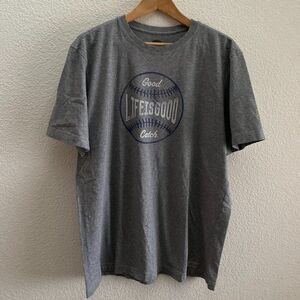 Life Is Good Baseball Good Catch Gray Short Sleeve T-Shirt Men's XL Classic